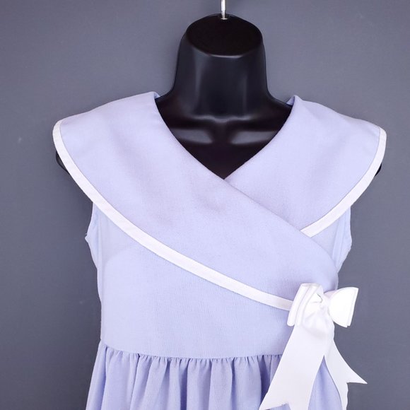 VINTAGE Babydoll Dress Empire Waist Lavender Purple Bow 60s Cotton Size S - Picture 2 of 8